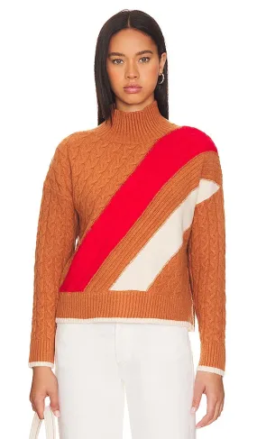 525 Ria Color Block Cable Pullover Sweater in Cognac