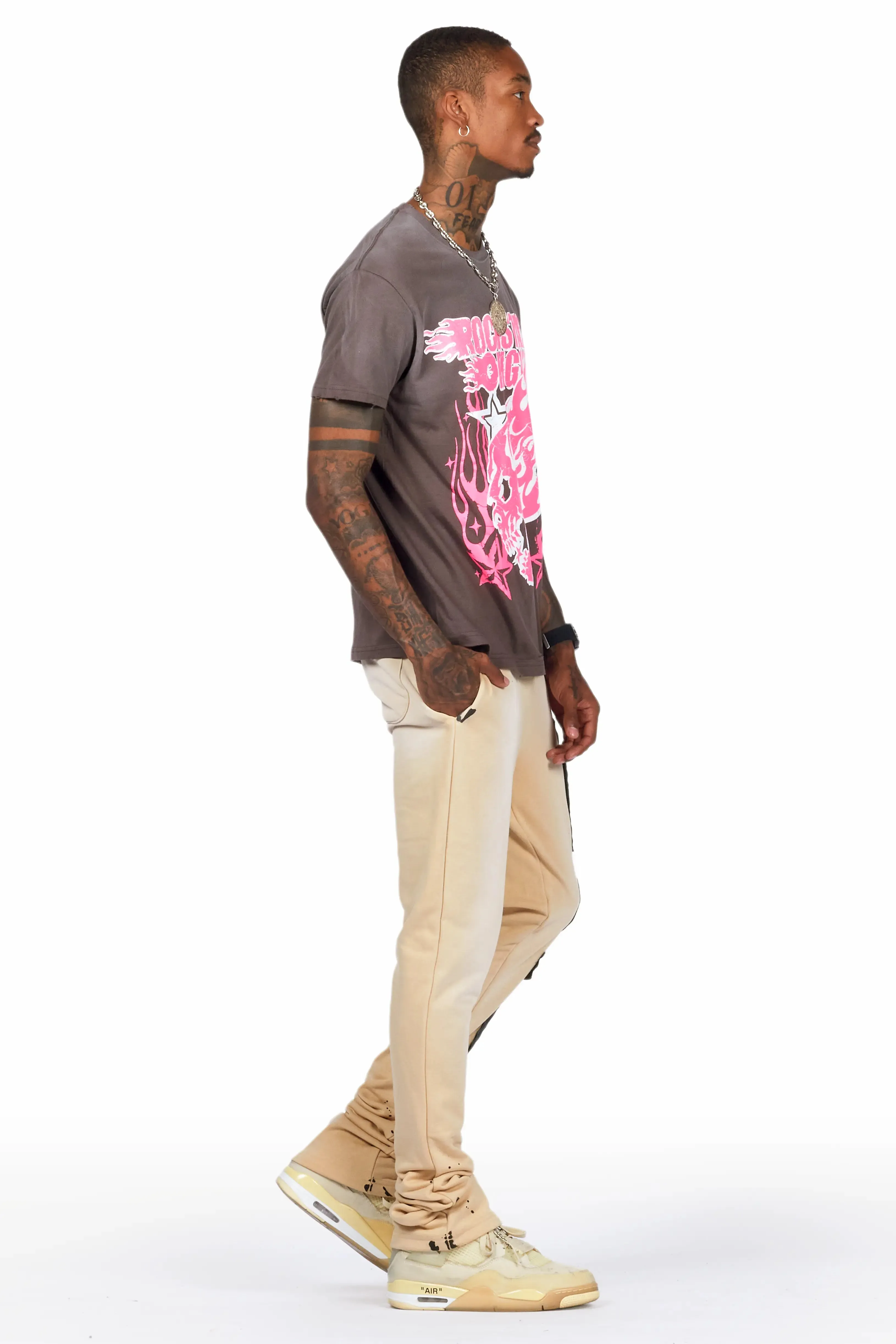 Acotas Khaki Patchwork Stacked Flare Pants