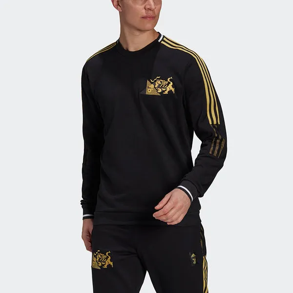 adidas Juve Cny Cr Swt Football Sports Embroidery Crew Neck Men's Black Sweatshirt, black