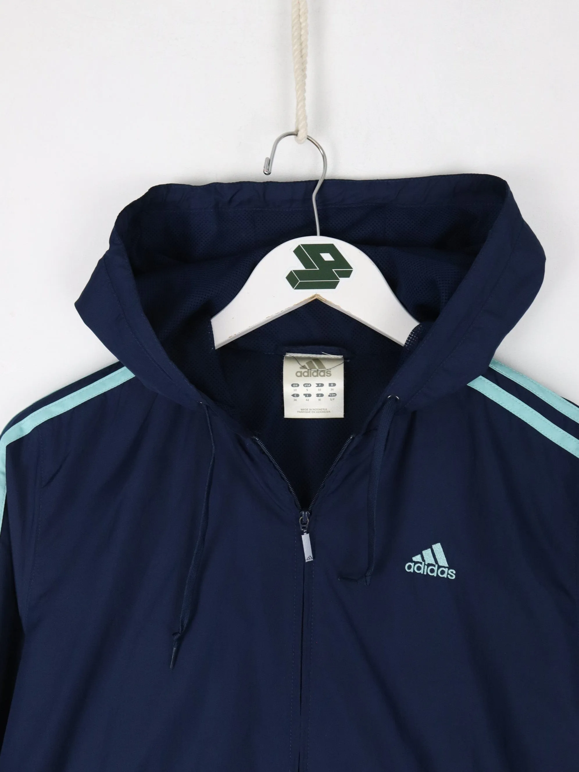 Adidas Windbreaker Womens Small Blue Hooded