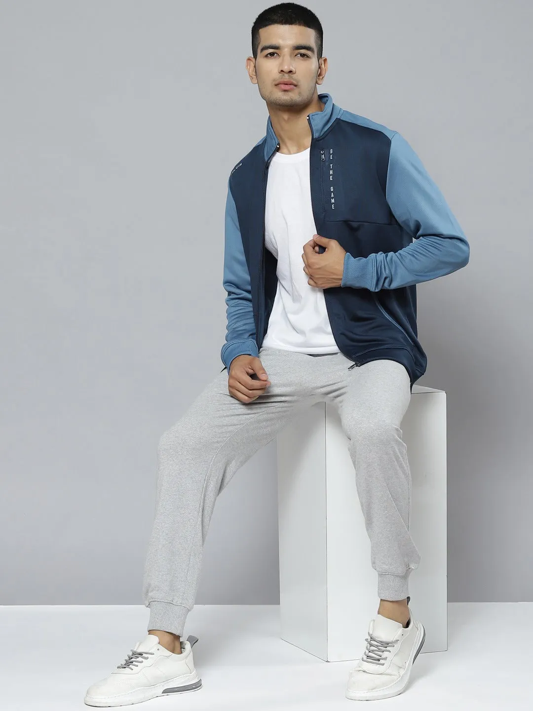 Mens Blue Colorblock Running Jacket for Alcis Sportswear