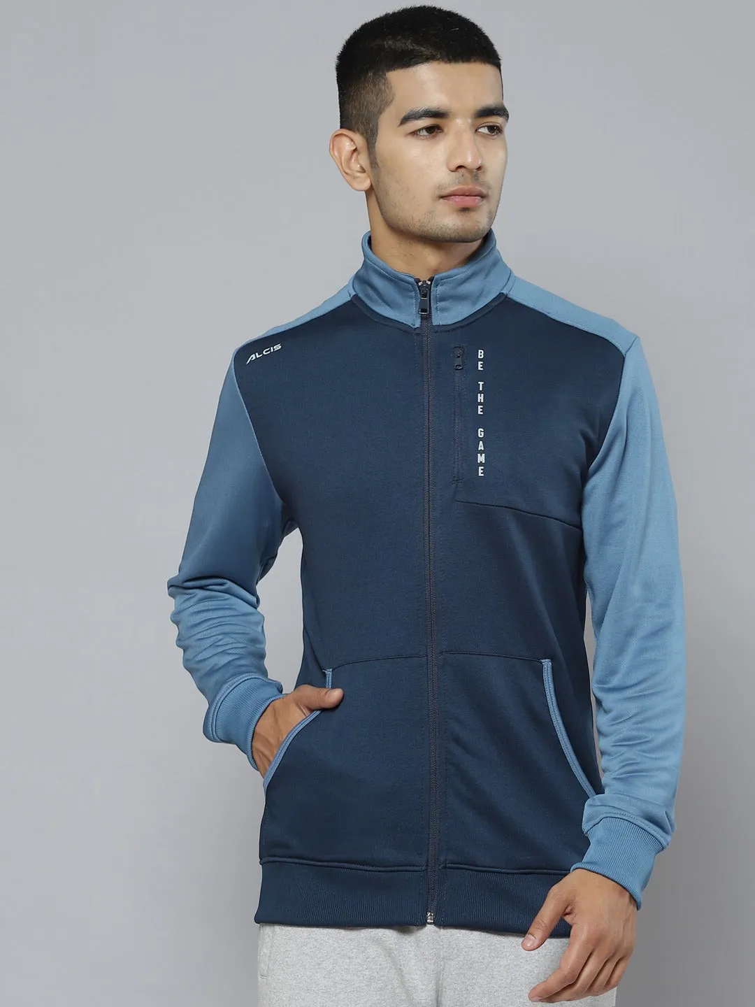 Mens Blue Colorblock Running Jacket for Alcis Sportswear