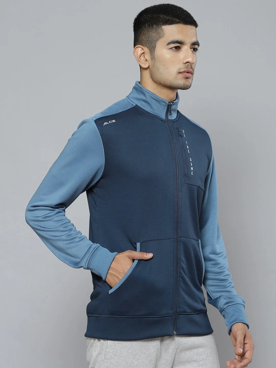 Mens Blue Colorblock Running Jacket for Alcis Sportswear