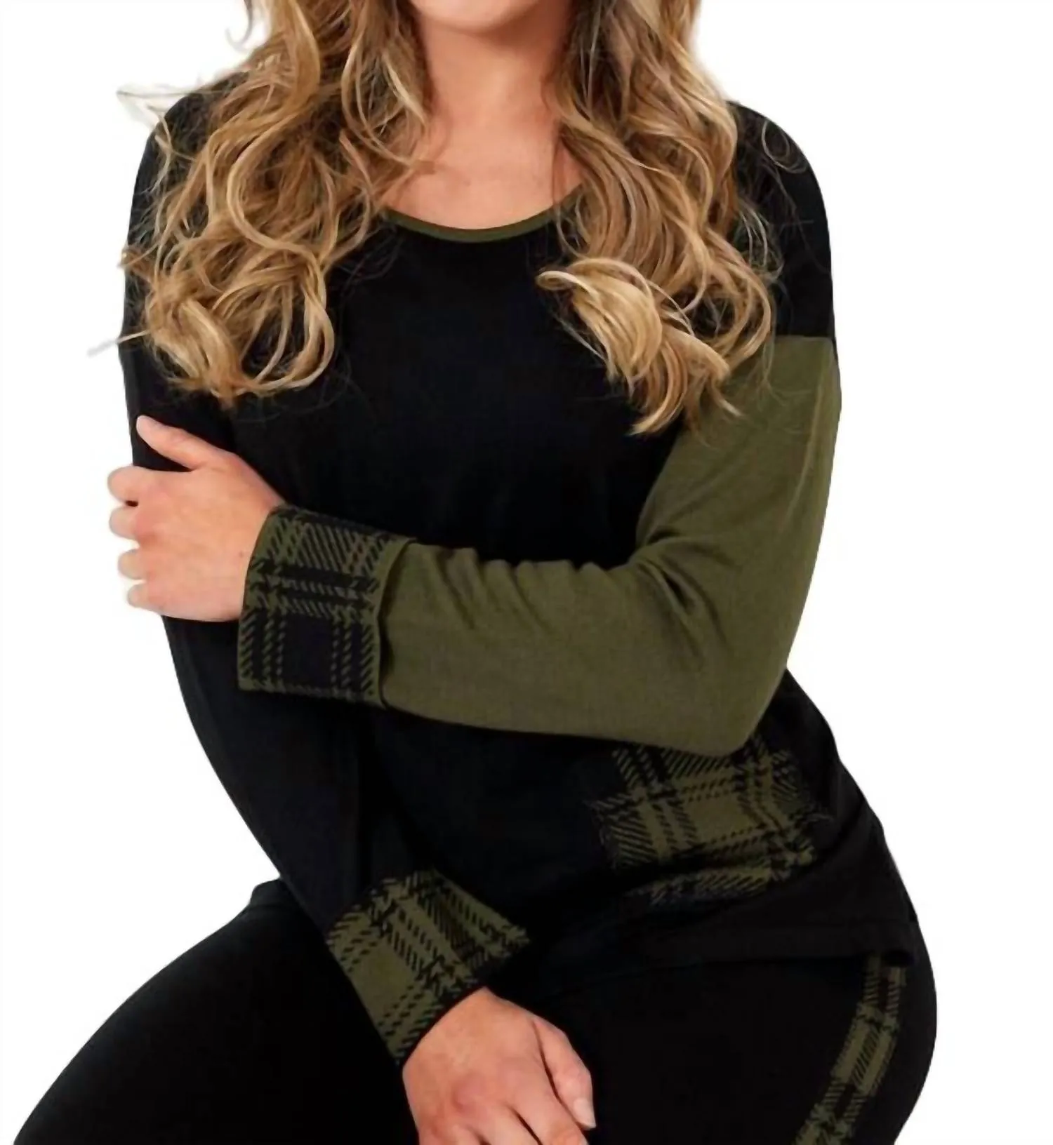 Angel - Plaid Accent Crew Neck Pullover