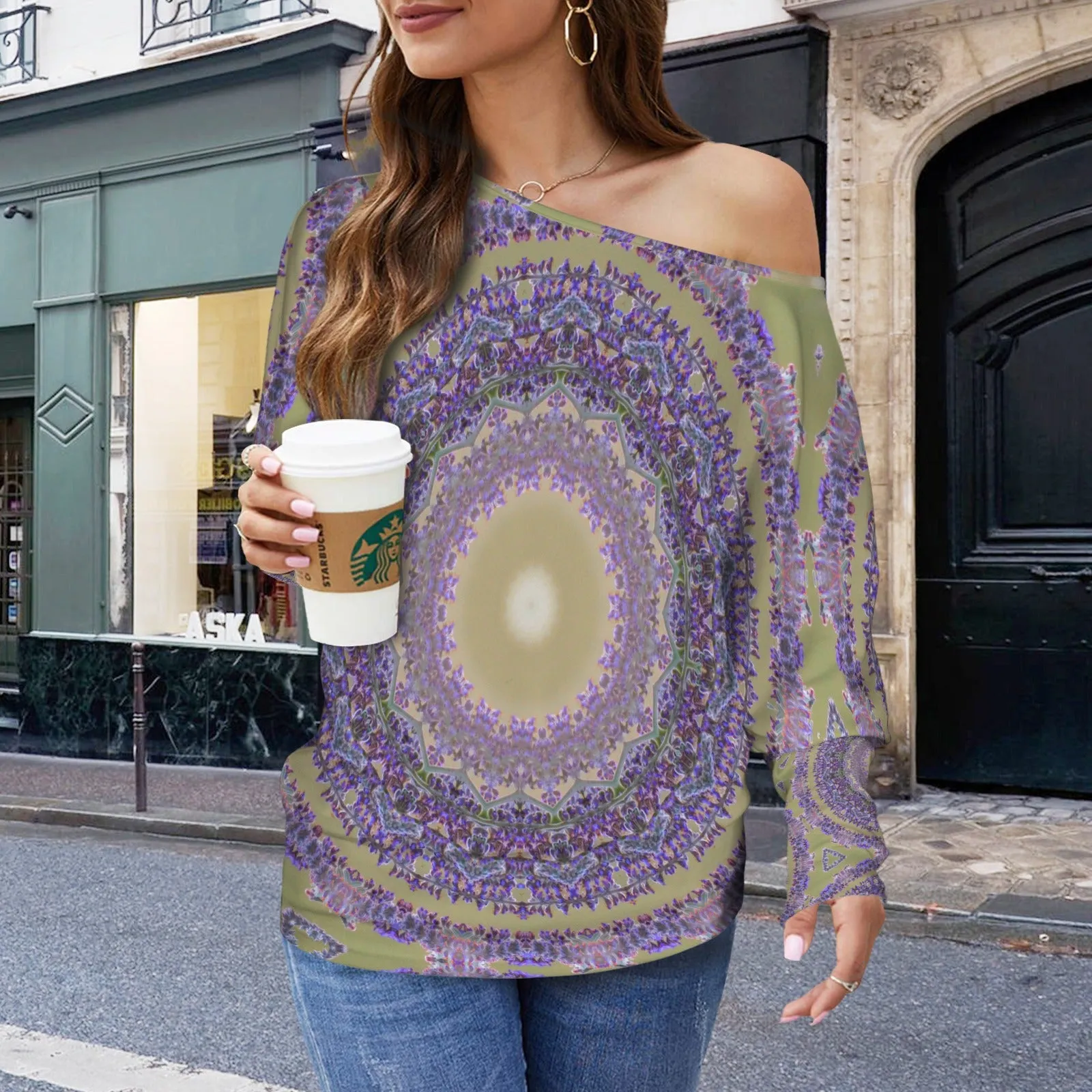 Batwing Long Sleeve Sweater Purple Green