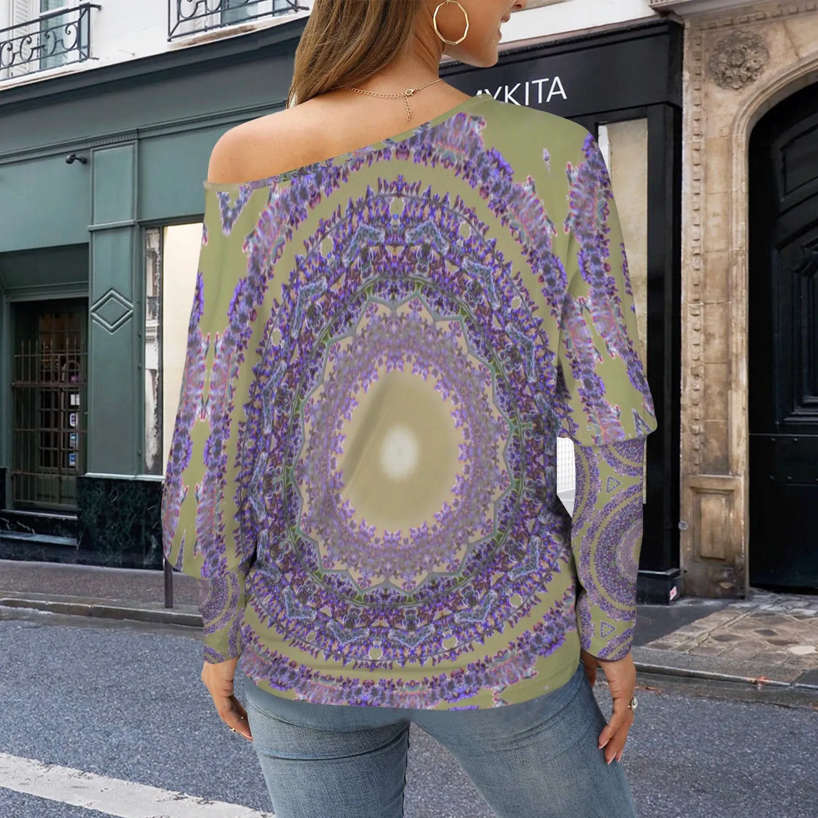 Batwing Long Sleeve Sweater Purple Green