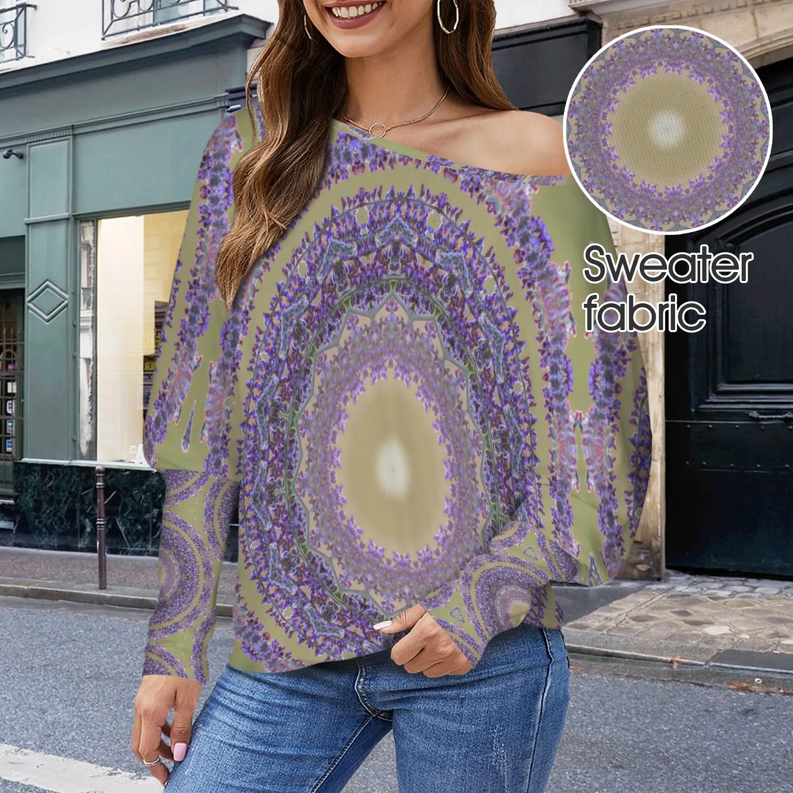 Batwing Long Sleeve Sweater Purple Green