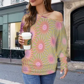 Batwing Long Sleeve Sweater Purple Pink Coneflowers