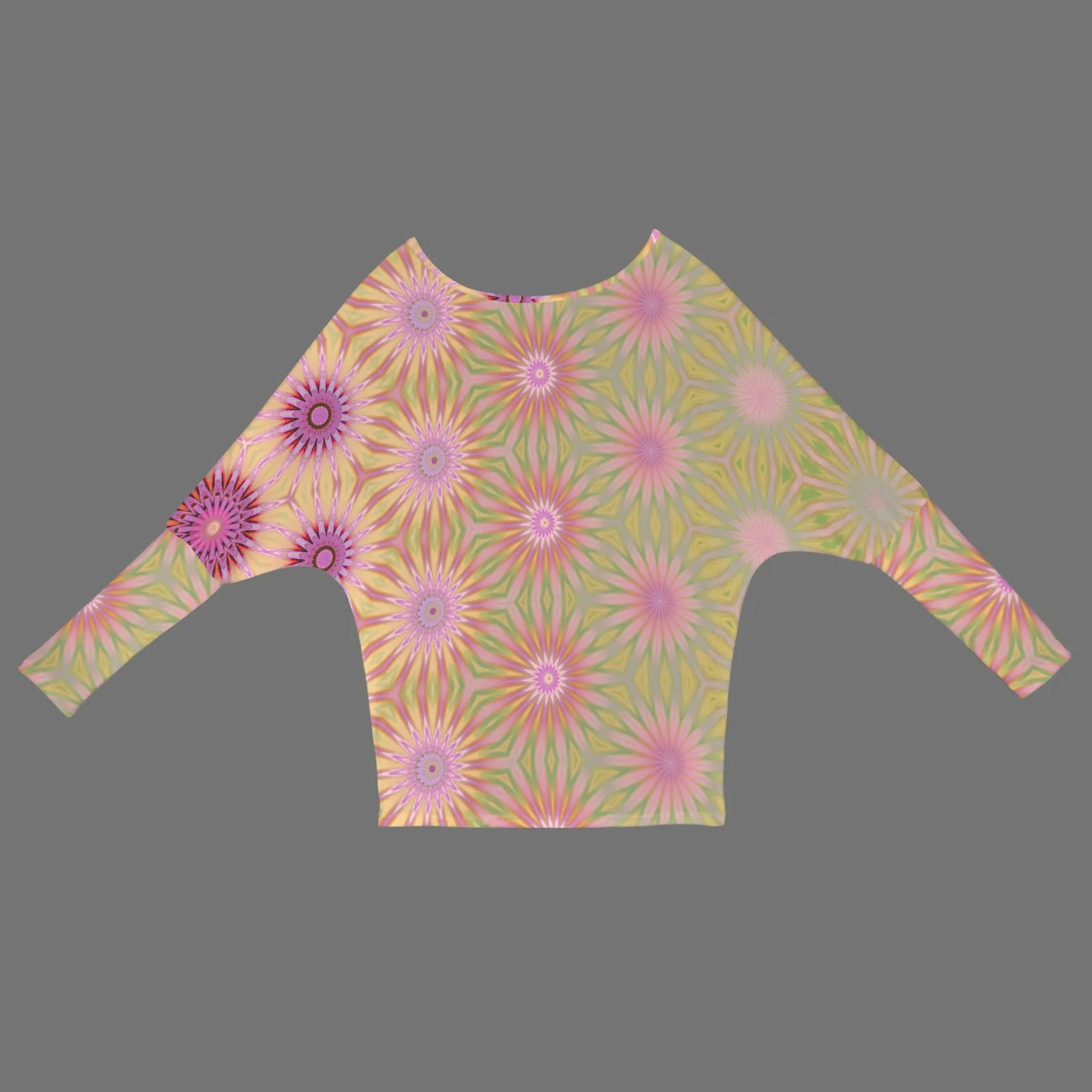 Batwing Long Sleeve Sweater Purple Pink Coneflowers