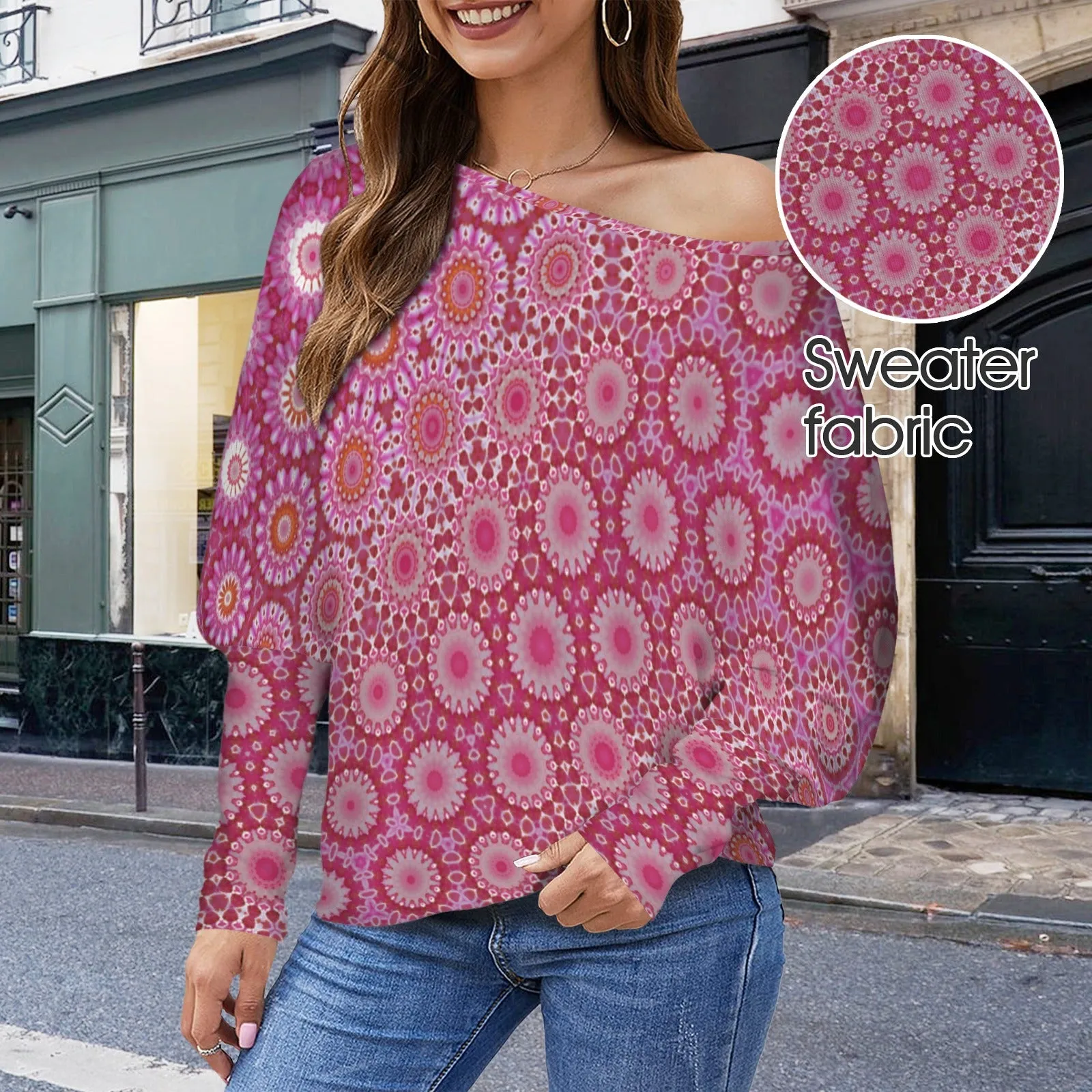 Batwing Long Sleeve Sweater Raspberry Swirl