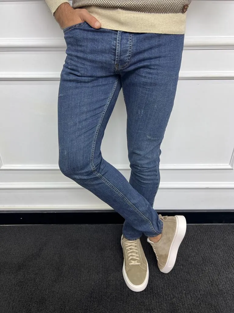 Blue Slim Fit Ripped Jeans for Men by GentWith.com