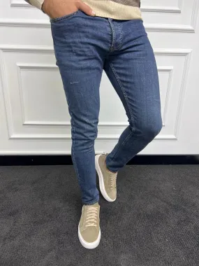 Blue Slim Fit Ripped Jeans for Men by GentWith.com