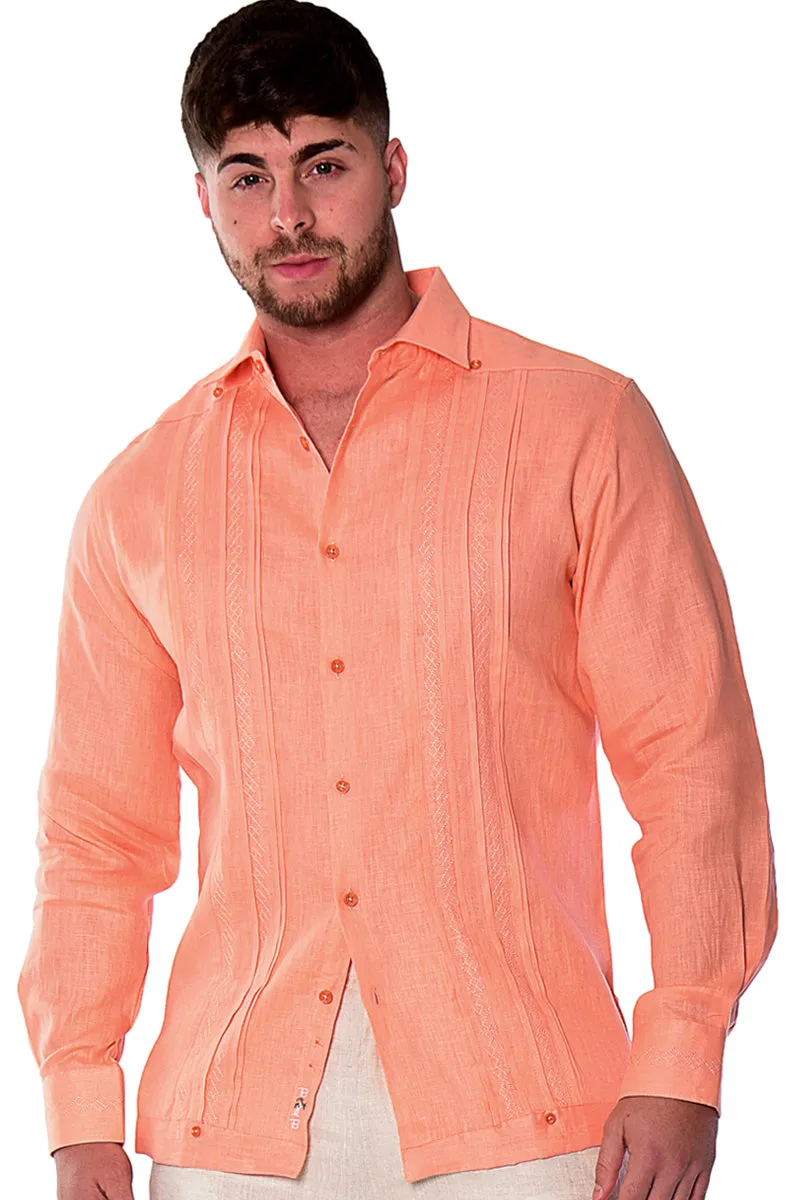 Bohio Mens 100% Linen Fancy Guayabera Style Shirt for Men - Embroidered and Pin-Tucked in (3) Colors MLFG2026