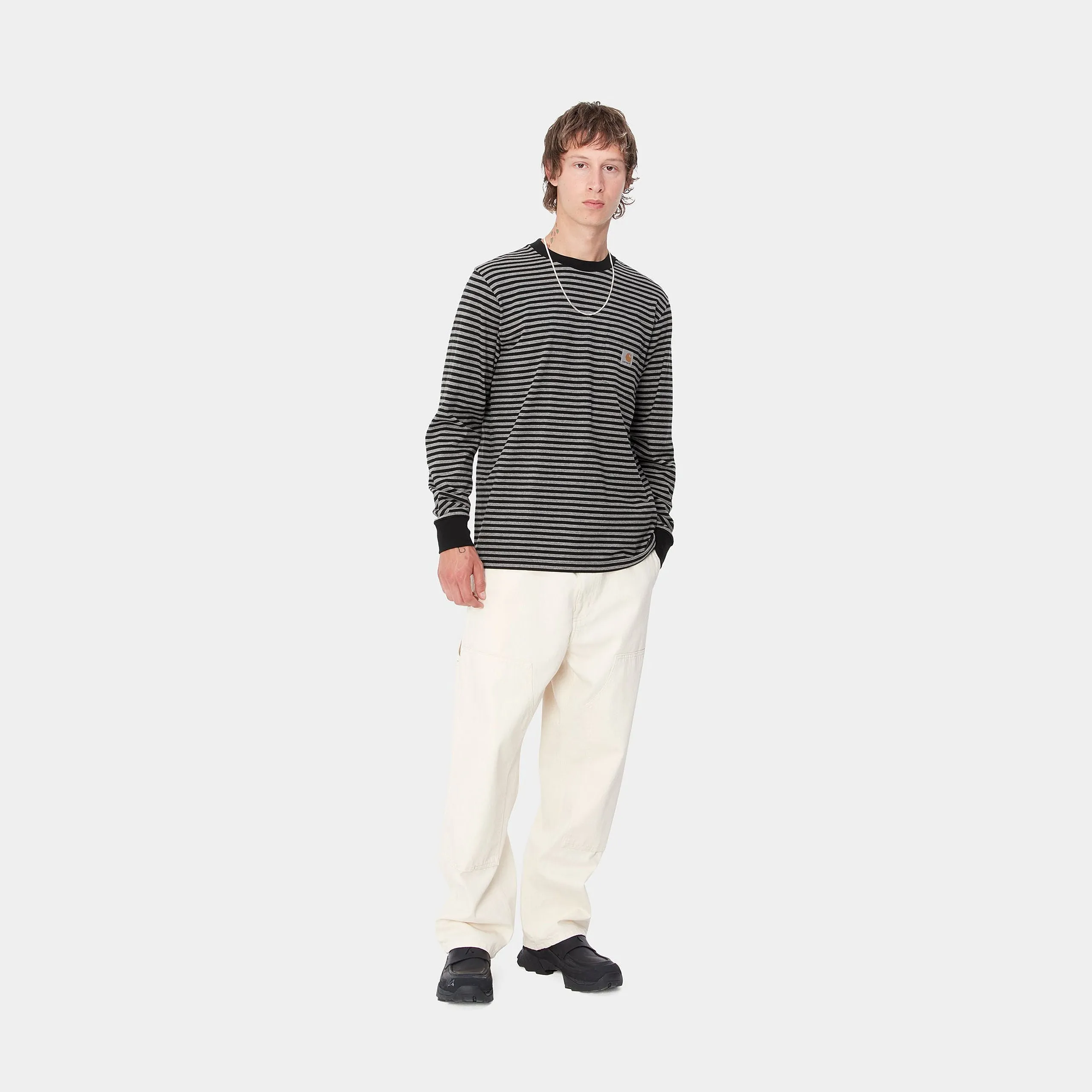Carhartt L/S Verner Stripe Pocket T-shirt Black / Dark Grey Heather