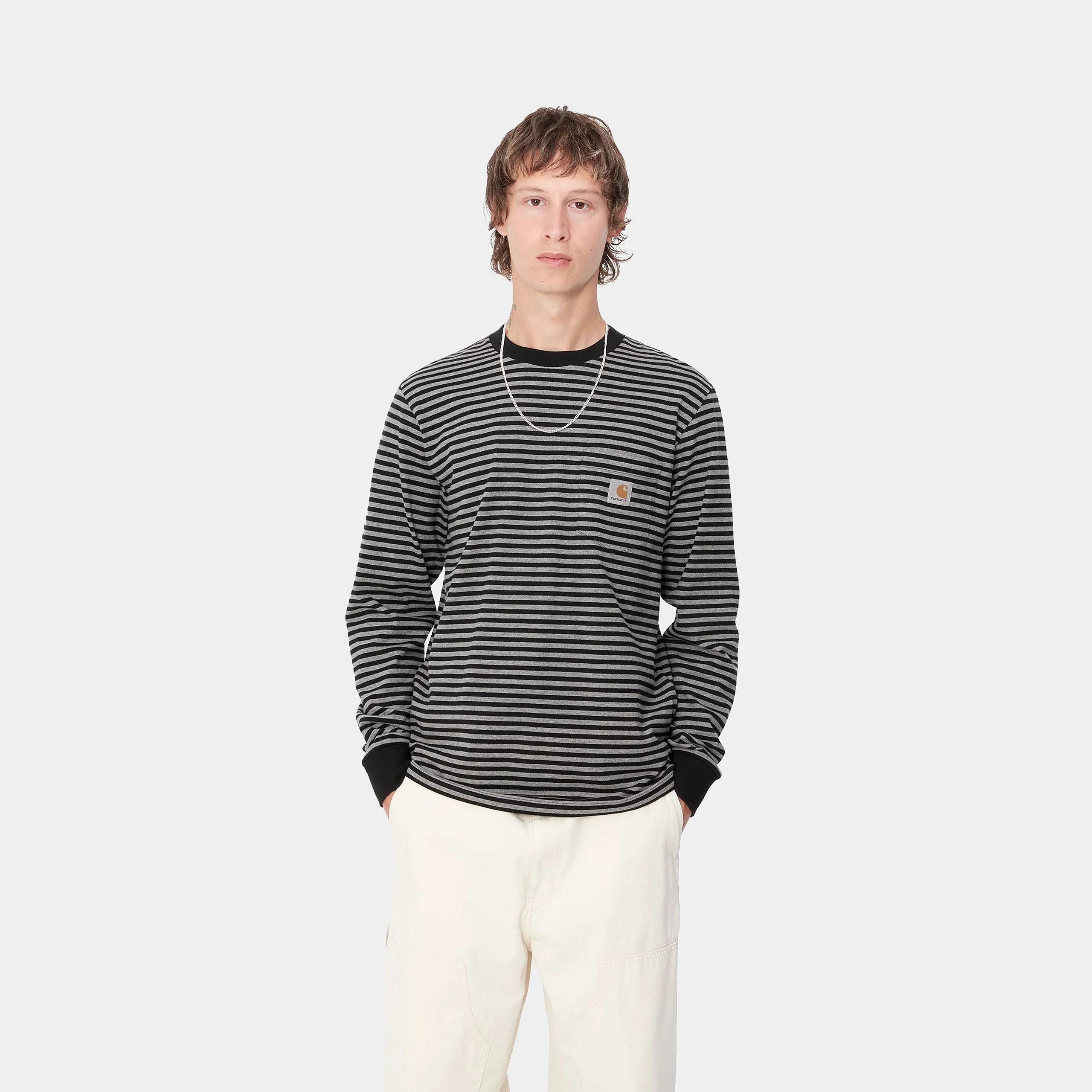 Carhartt L/S Verner Stripe Pocket T-shirt Black / Dark Grey Heather