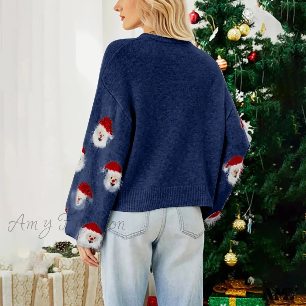 Christmas Santa Claus Print Knitted Sweater