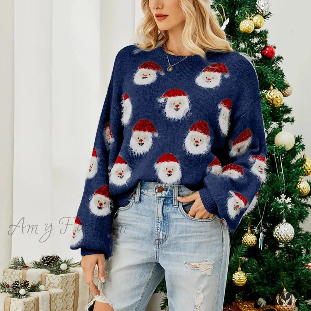 Christmas Santa Claus Print Knitted Sweater
