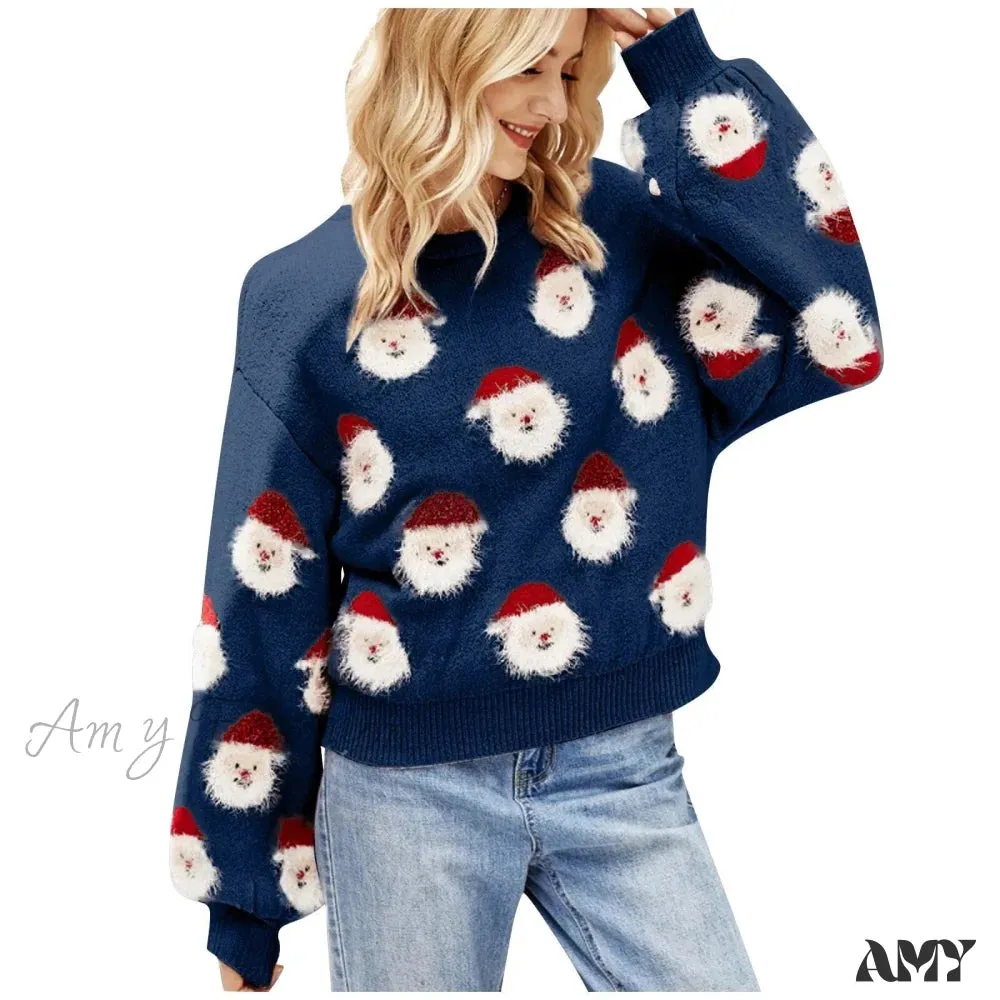 Christmas Santa Claus Print Knitted Sweater