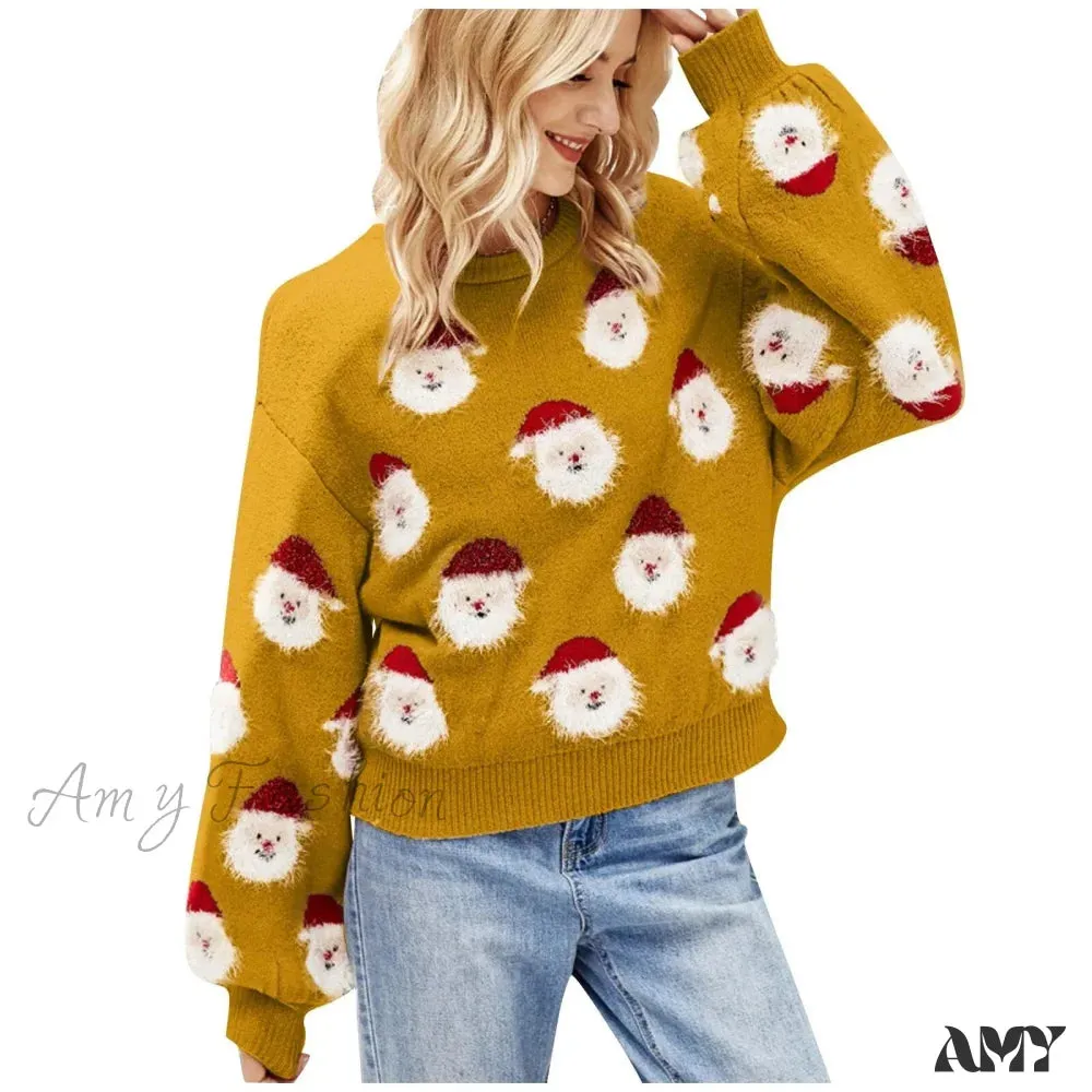 Christmas Santa Claus Print Knitted Sweater