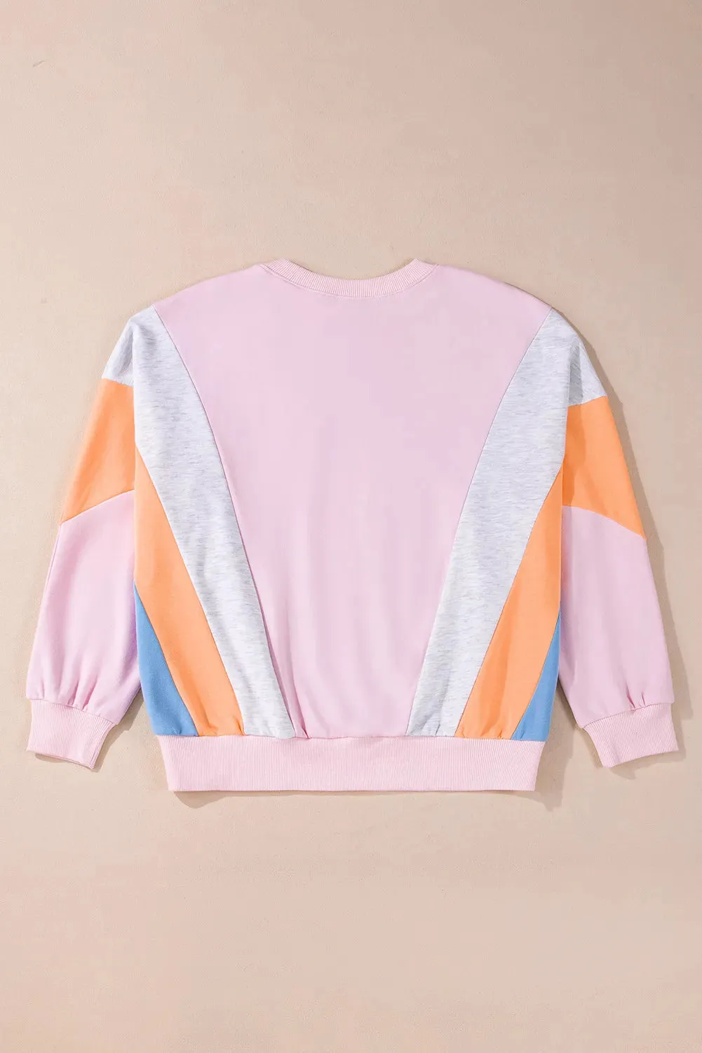 Color Block Round Neck Long Sleeve Sweatshirt