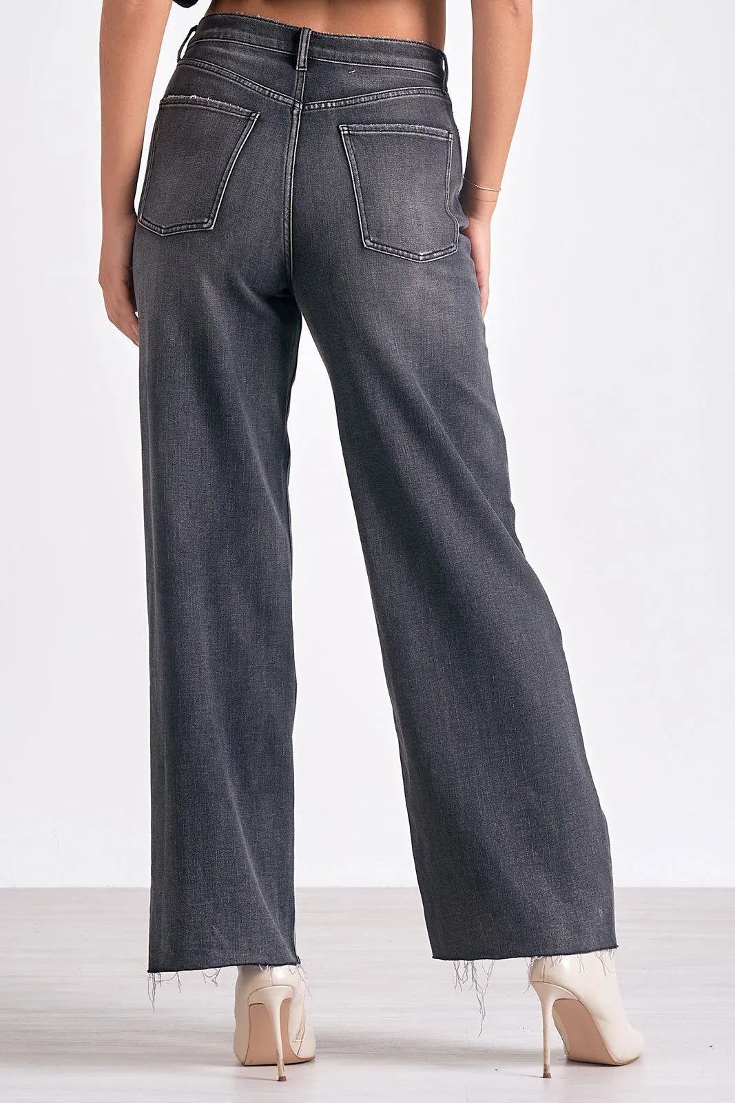 Elan Hi Waist Black wide leg jean