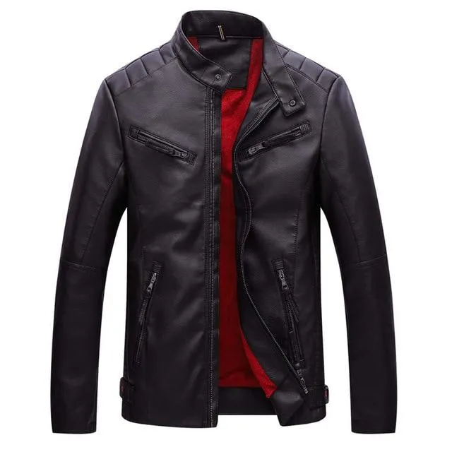 FGKKS Winter Leather Jacket Men Velvet Thick Warm Leather Jackets Men Pu Leather Motorcycle Leather  Jackets Male Coat