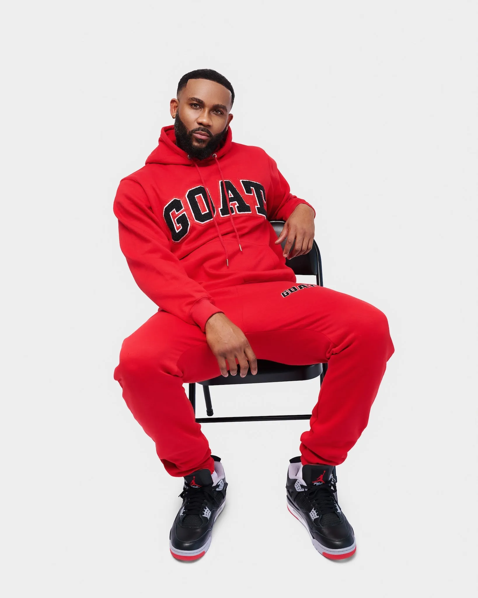 Red and Black Chenille GOAT Arch Logo Sweatsuit - Premium Quality