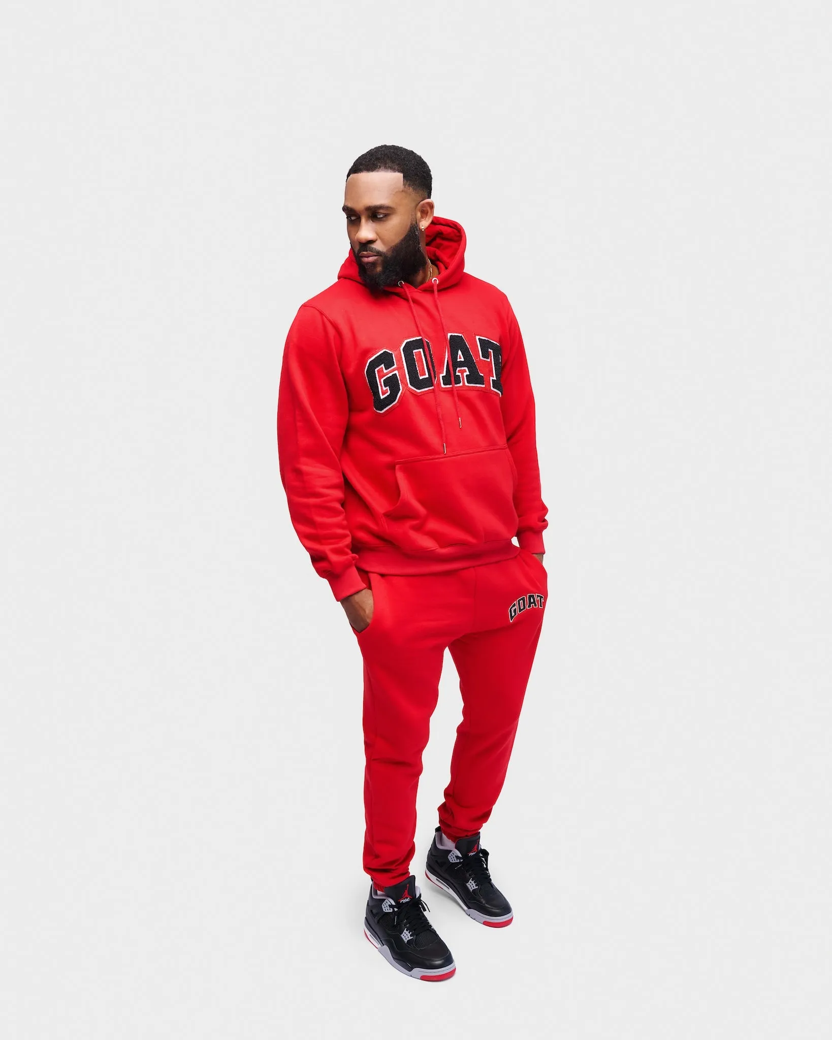 Red and Black Chenille GOAT Arch Logo Sweatsuit - Premium Quality