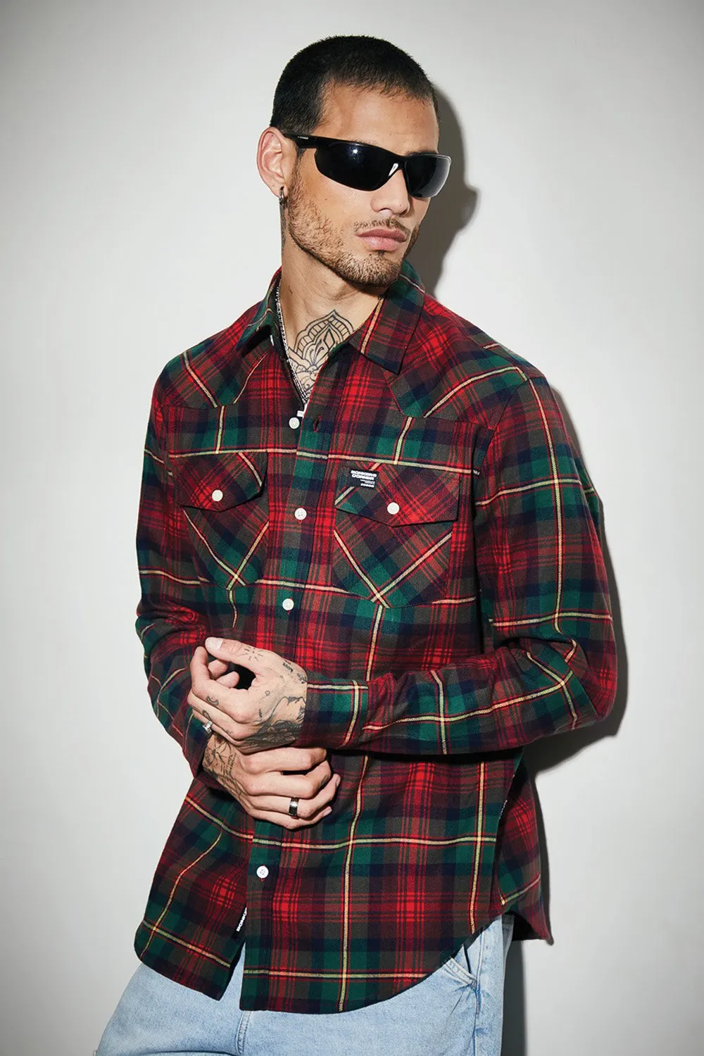 Green-Red Plaid Regular Fit Shirt