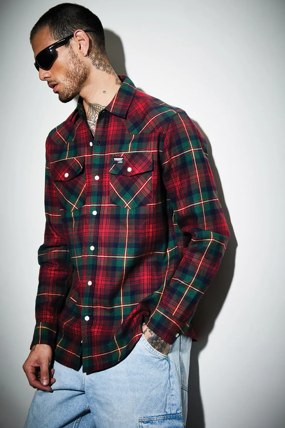 Green-Red Plaid Regular Fit Shirt