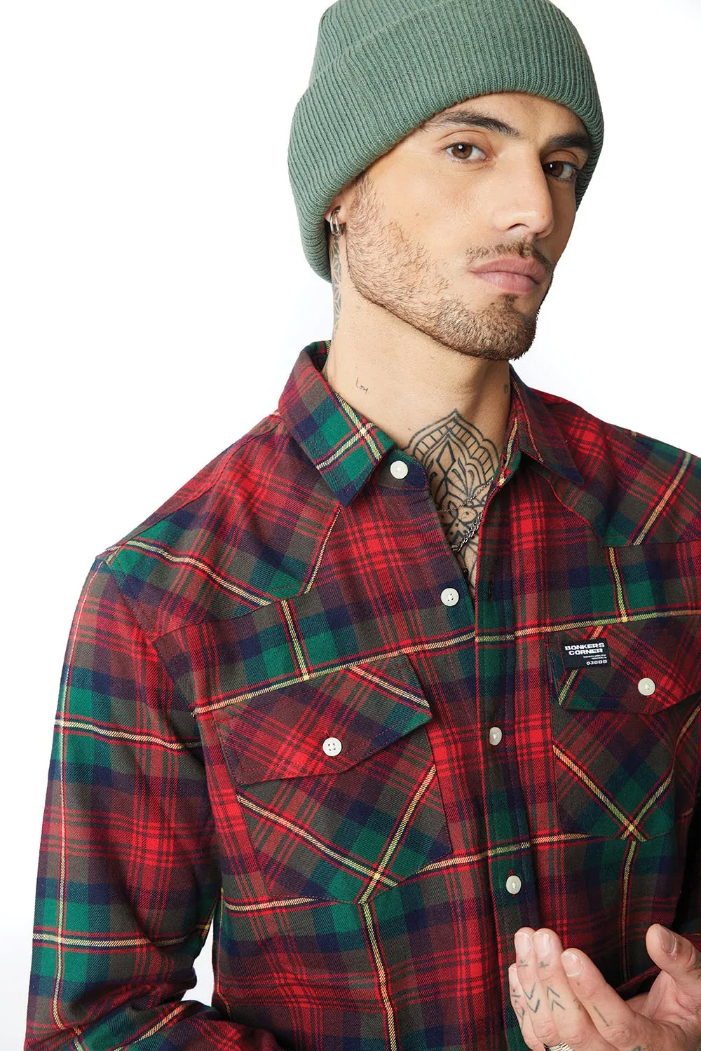 Green-Red Plaid Regular Fit Shirt