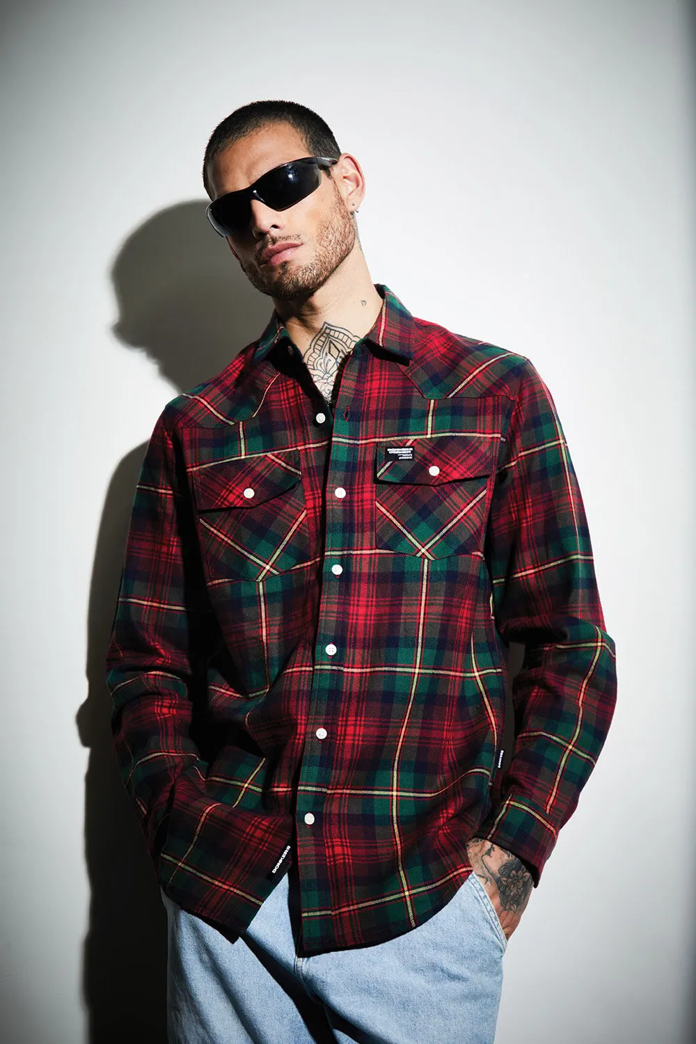 Green-Red Plaid Regular Fit Shirt