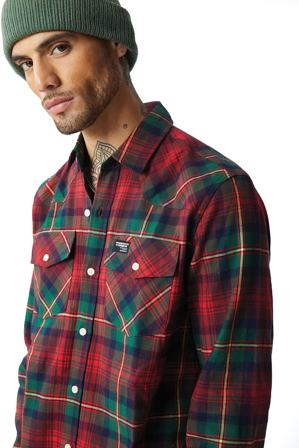 Green-Red Plaid Regular Fit Shirt