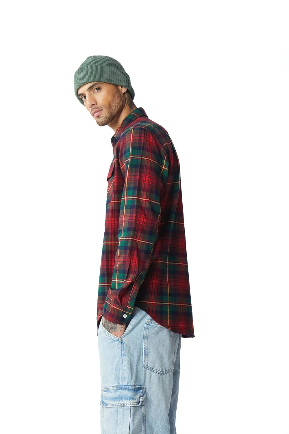 Green-Red Plaid Regular Fit Shirt