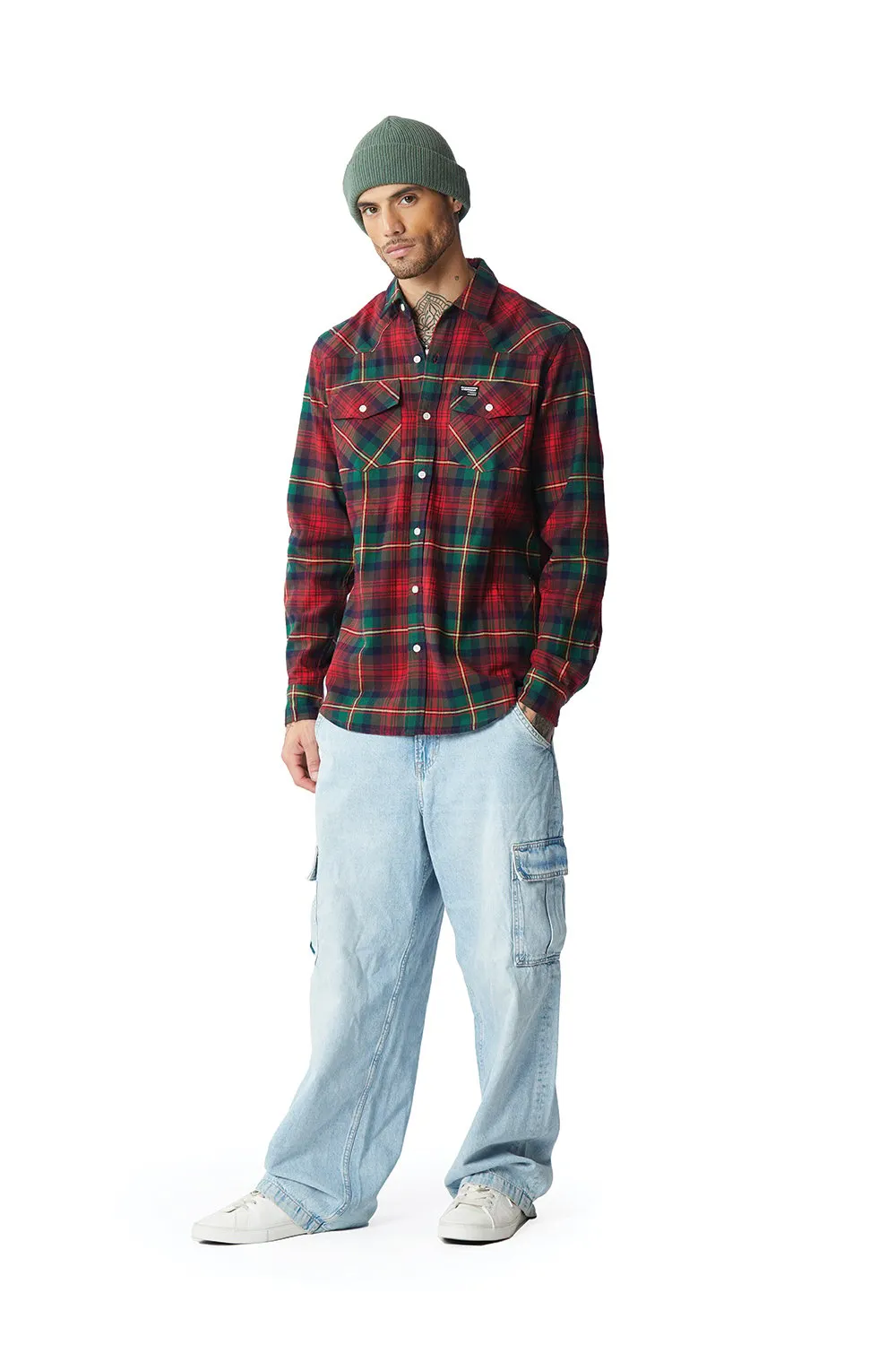 Green-Red Plaid Regular Fit Shirt