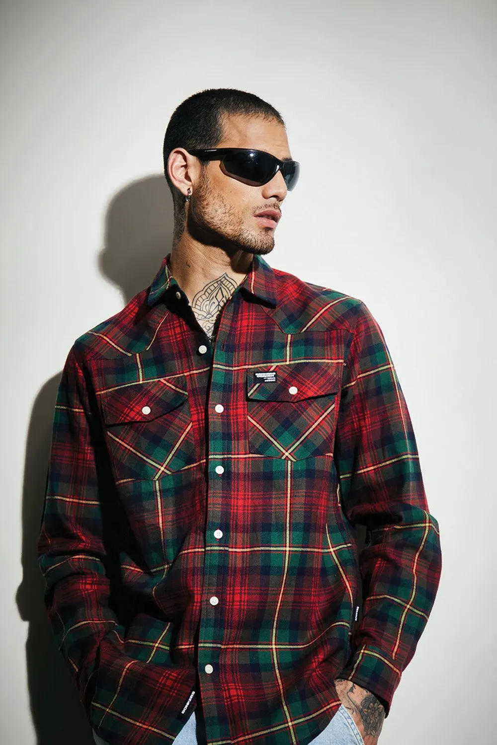 Green-Red Plaid Regular Fit Shirt
