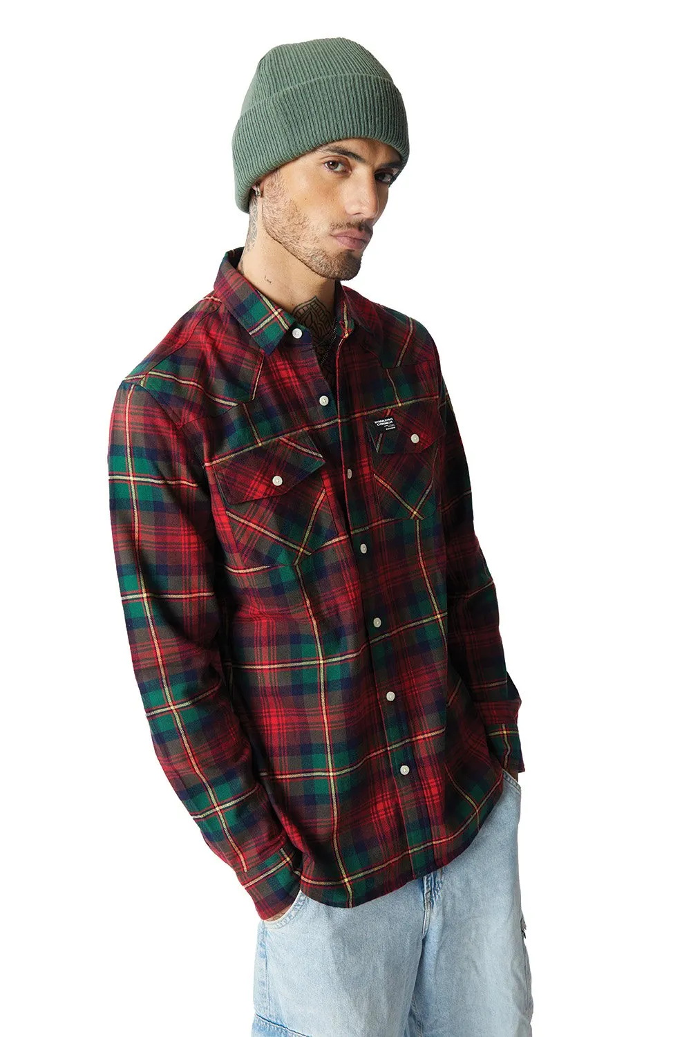 Green-Red Plaid Regular Fit Shirt
