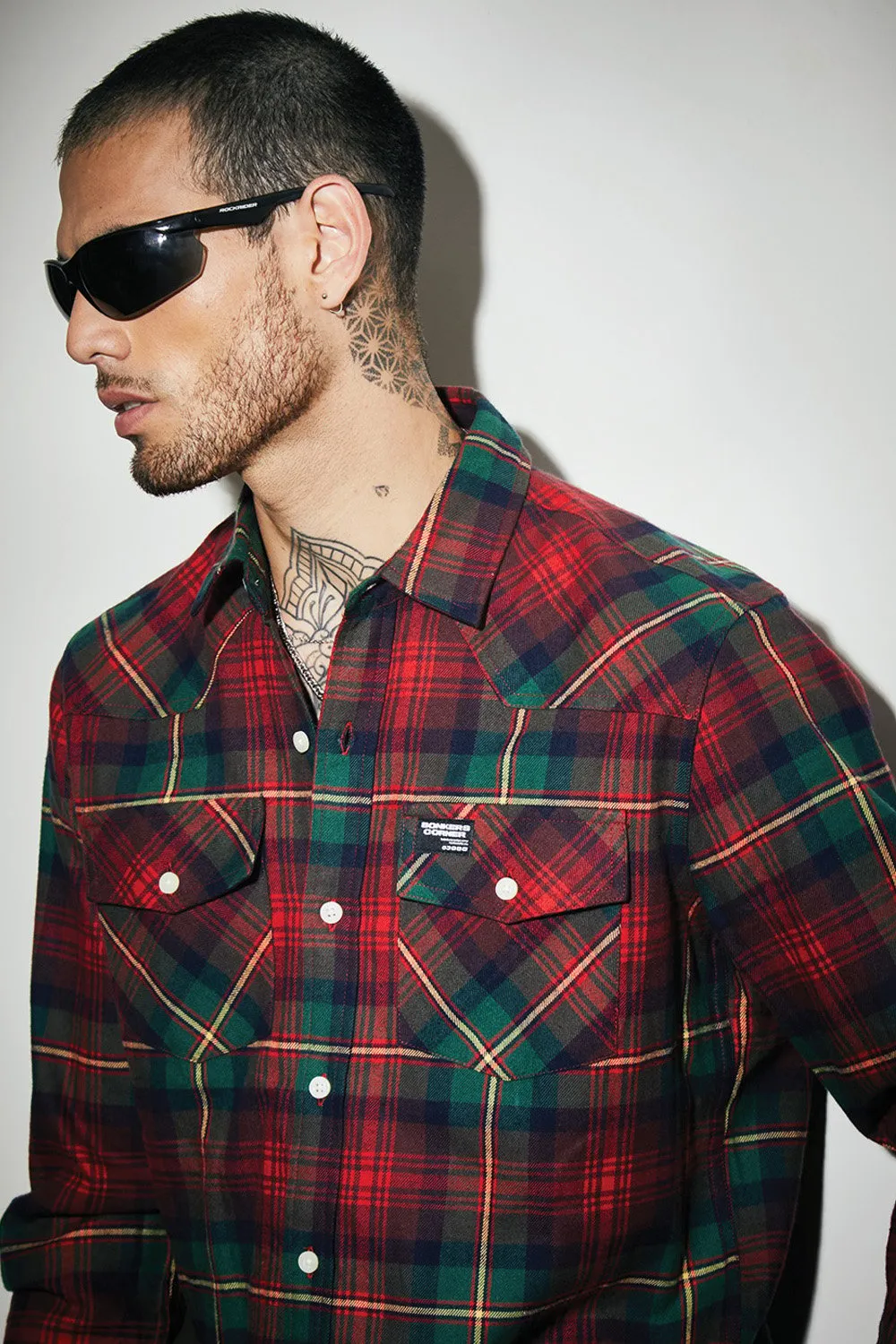 Green-Red Plaid Regular Fit Shirt