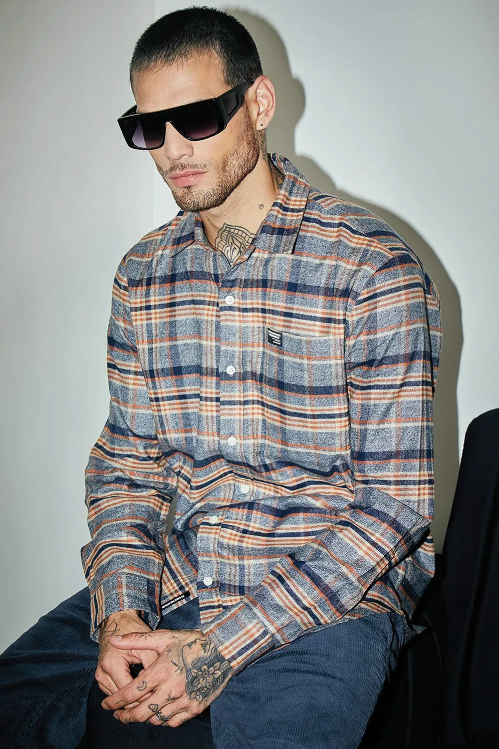 Grey Orange Multi Colour Regular Fit Shirt