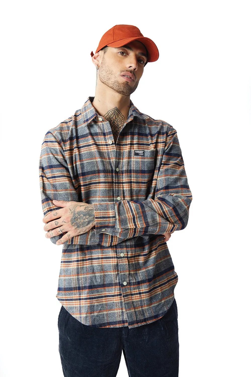 Grey Orange Multi Colour Regular Fit Shirt