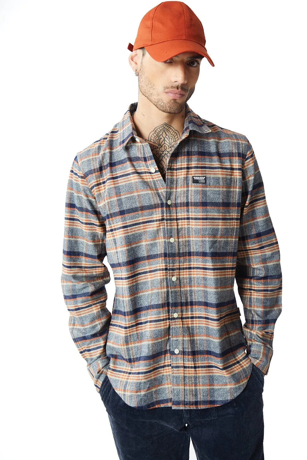 Grey Orange Multi Colour Regular Fit Shirt