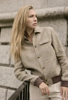 Italian Beige & Blue Check Single Breasted / Women's Two Piece Suit