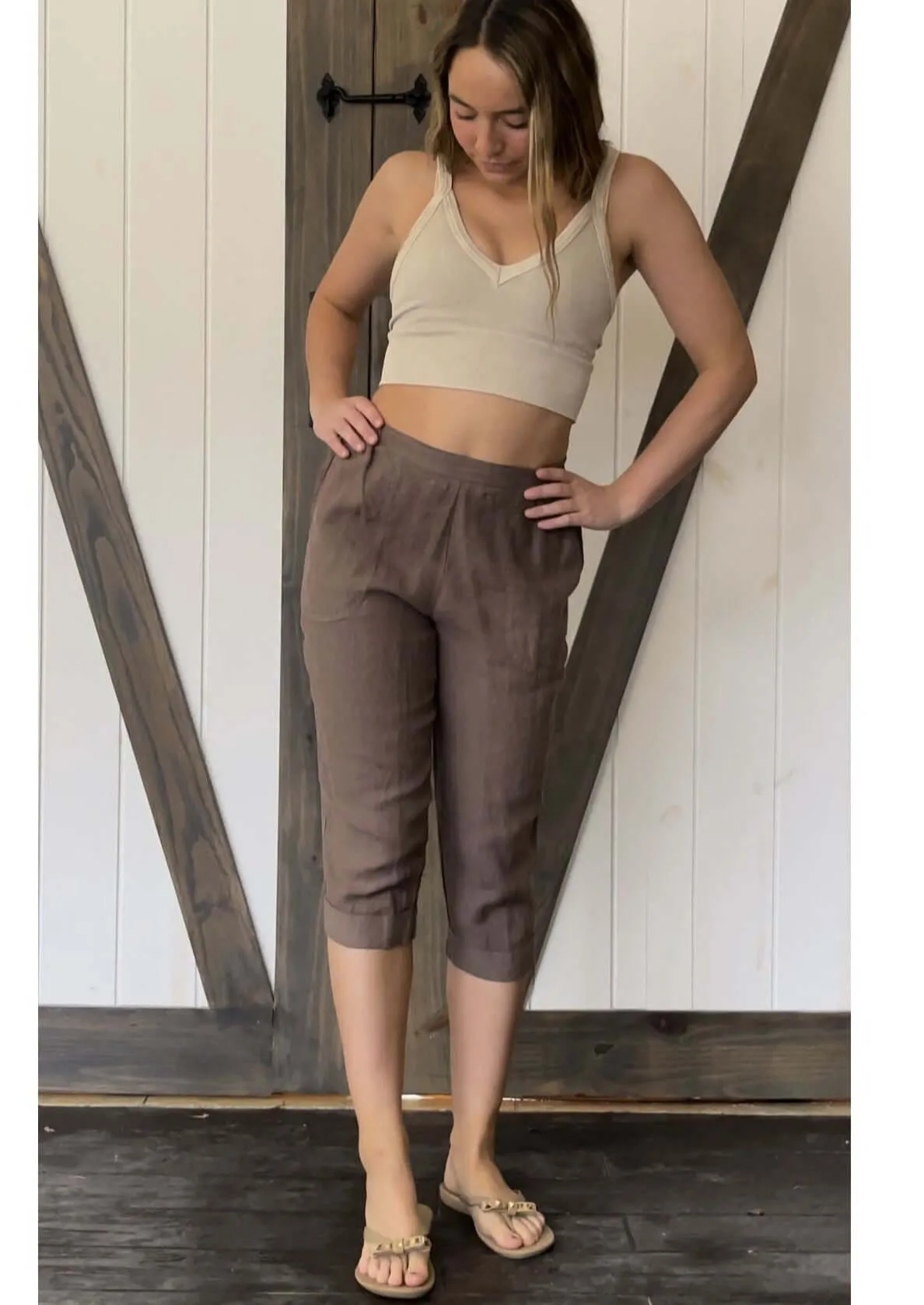 Linen Collection Mocha Capri Pants Made in USA
