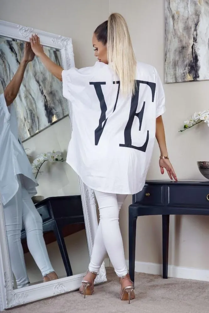 Love Print Loose Fit Short Sleeve Shirt