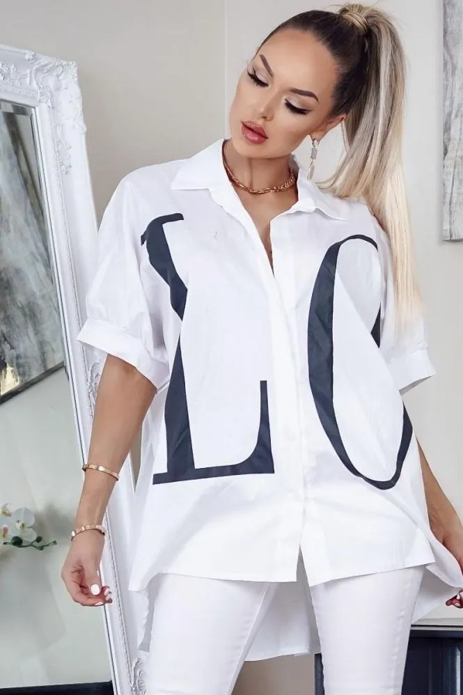 Love Print Loose Fit Short Sleeve Shirt