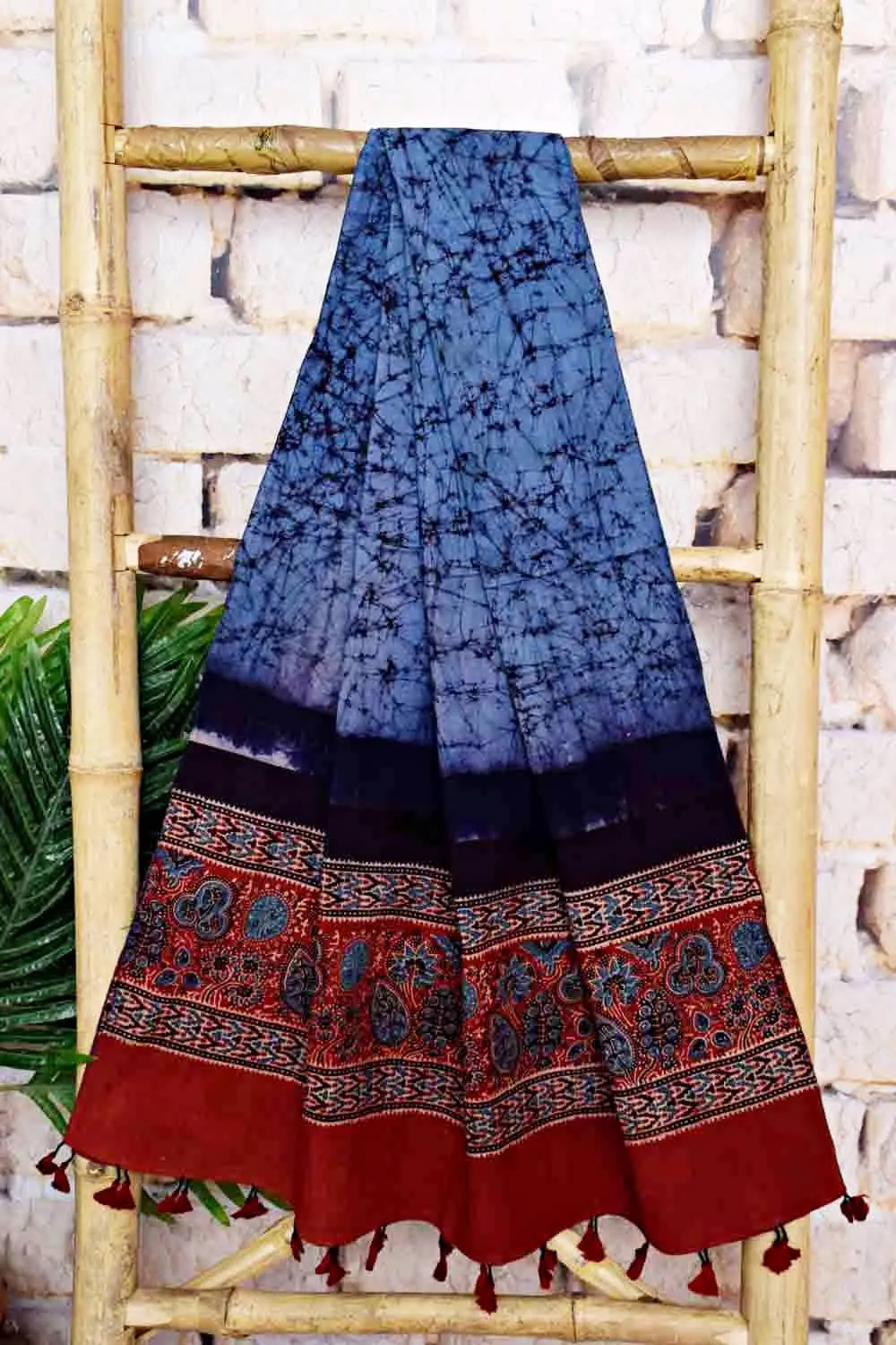 Madder-Blue Ajrakh with Batik Unstitched Suit