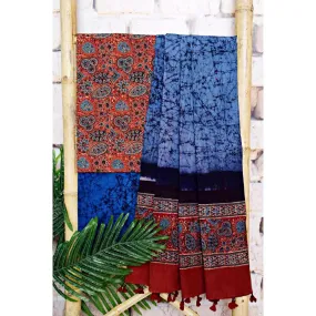 Madder-Blue Ajrakh with Batik Unstitched Suit