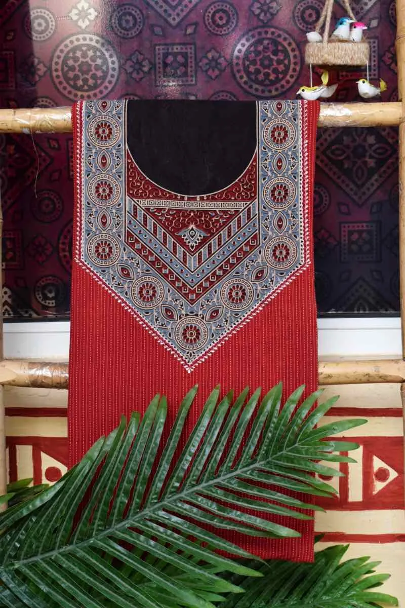 Madder Kantha Naturally Dyed  Ajrakh Block Print Set