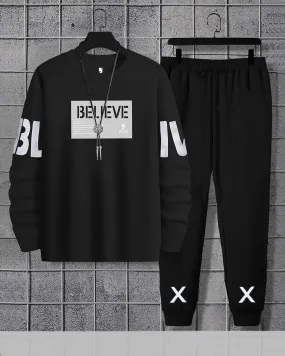 Men Believe Printed Black | Black Tracksuit