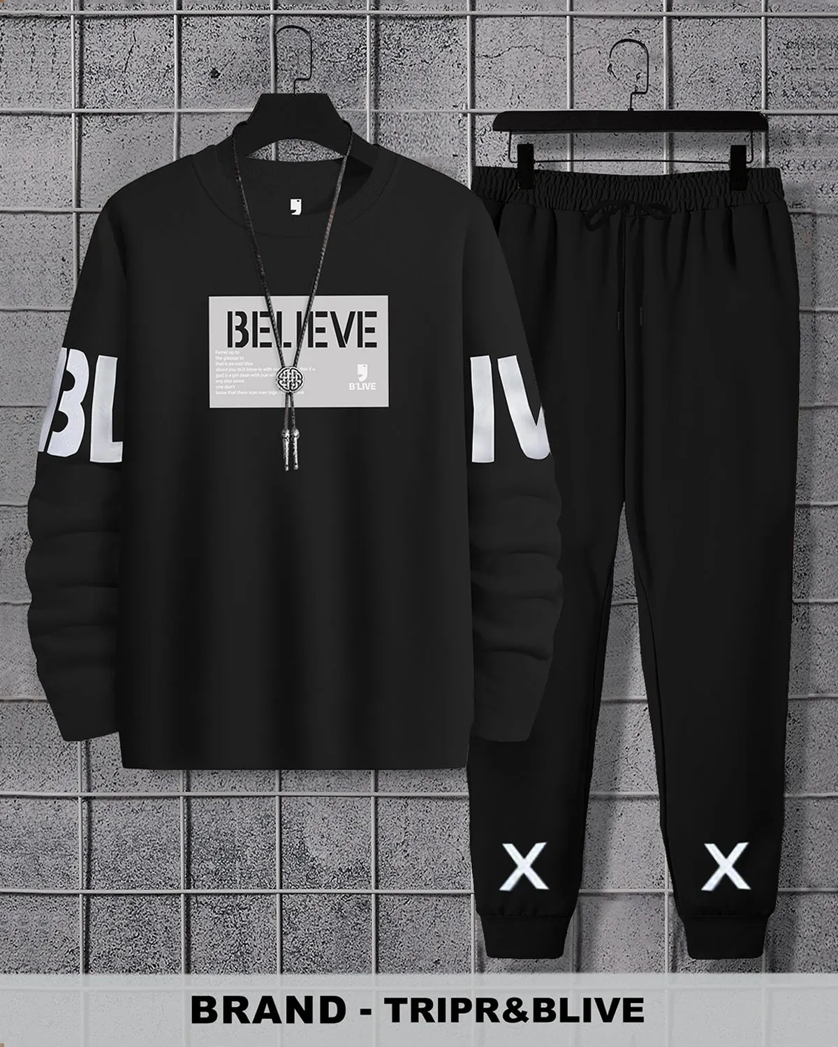 Men Believe Printed Black | Black Tracksuit